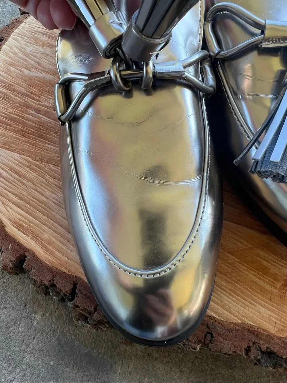 Marc Fisher Envy2 Metallic Silver Tassel Loafers Nwot Size 8
